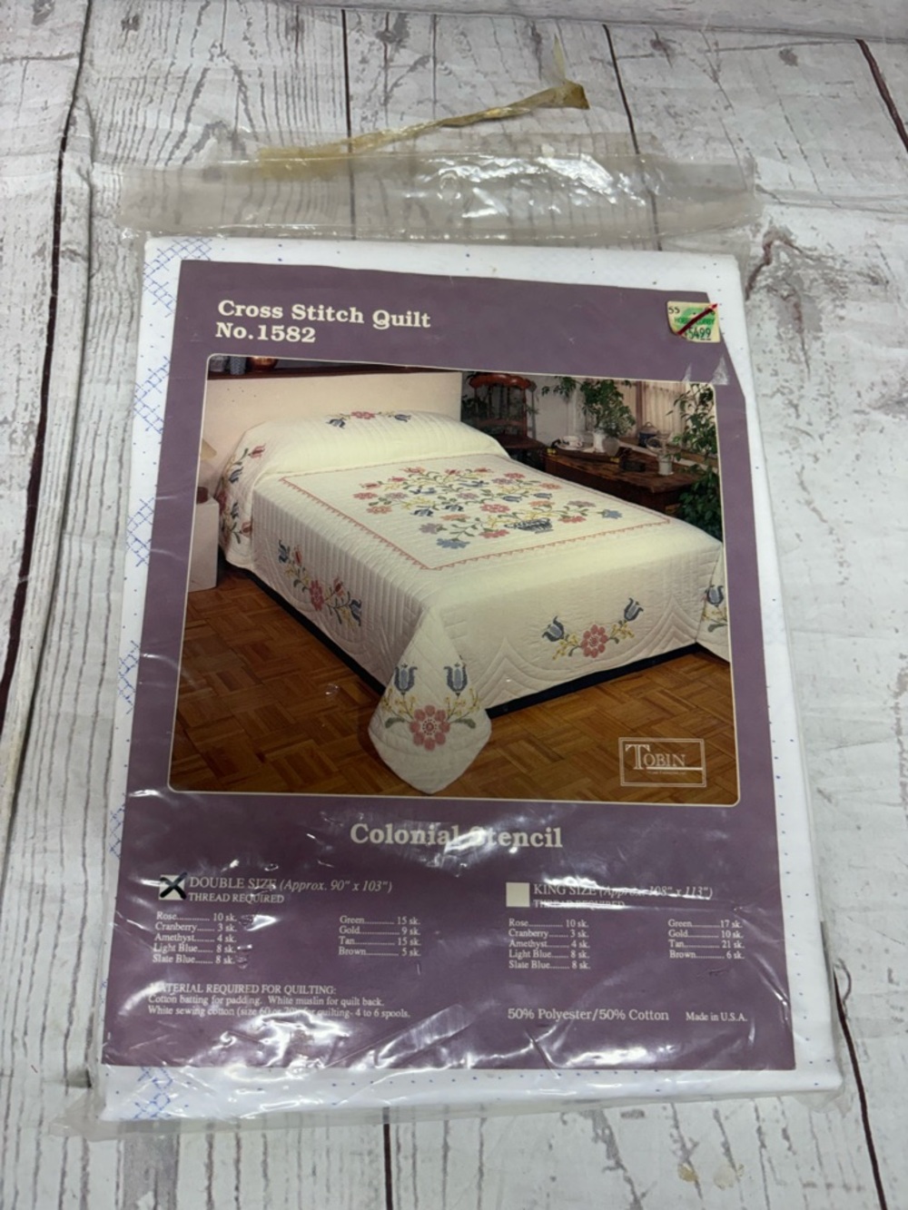 Tobin Stamped Cross Stitch Quilt Top 1582 Colonial Stencil Double Size 90"x103"